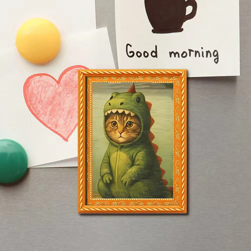 1 Piece of Retro Dinosaur Onesie Tabby Cat Fridge Magnet, Fun and Cute Dinosaur Pajama Cat Art Magnet, Magnetic Sticker for Refrigerator, Storage Cabinet, Whiteboard Decoration, Creative Gift for Cat Lovers