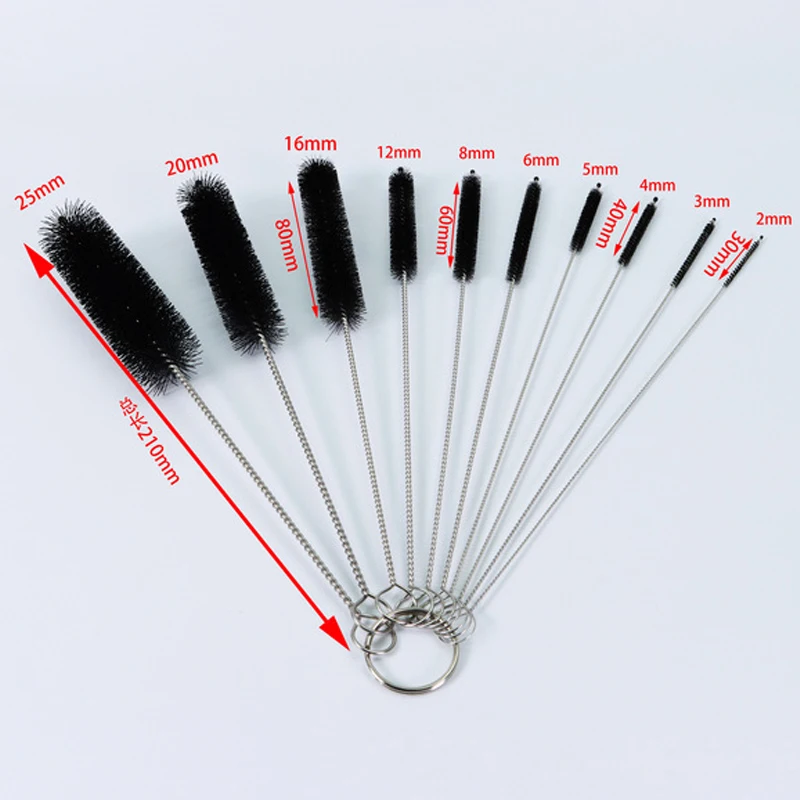 10Pcs/Set Nylon Straw Glass Tube Cleaner Brushes Stainless Steel Cleaning Brush Bottle Fish Tank Brush Household Cleaning Tools