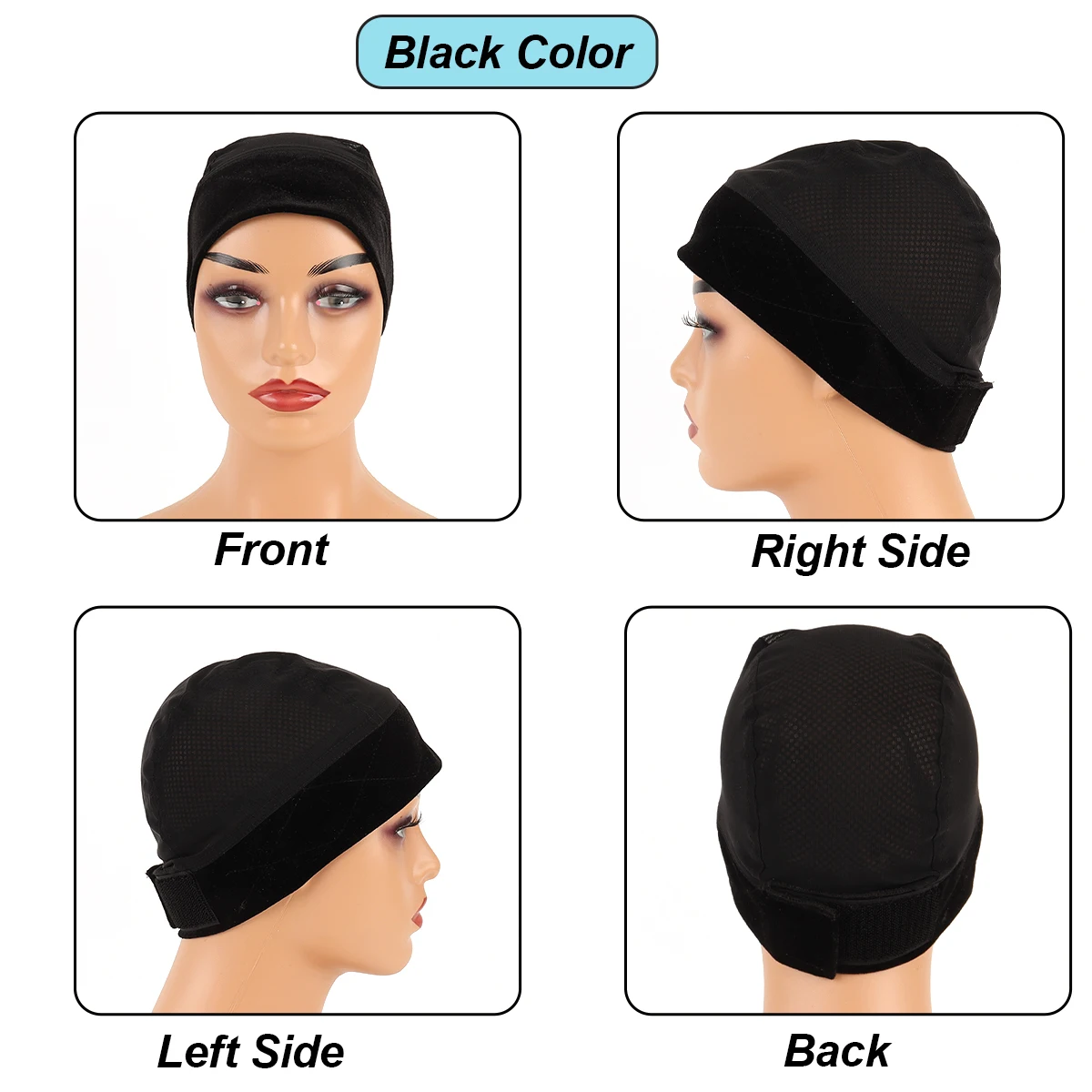 วิกผมสีดํา Grip Cap สําหรับวิกผม 1 ชิ้นปรับกํามะหยี่วิกผม Grip Band กับหมวกสําหรับผู้หญิงสบายระบายอากาศหมวกวิกผม
