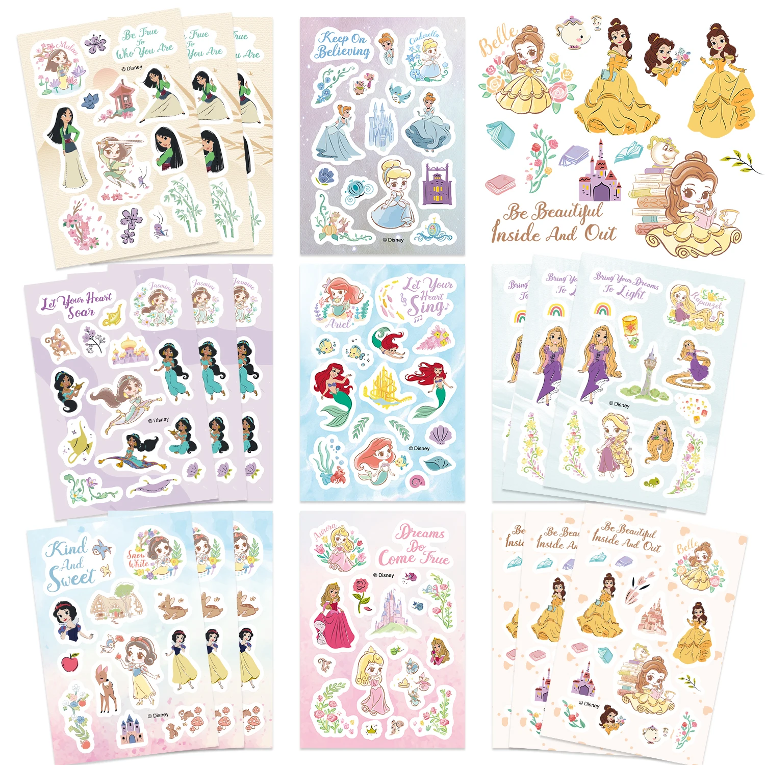 8/16/32 pçs disney princesa série fazer um rosto quebra-cabeça adesivos neve branca rapunzel decalque diy bagagem telefone guitarra copo skate