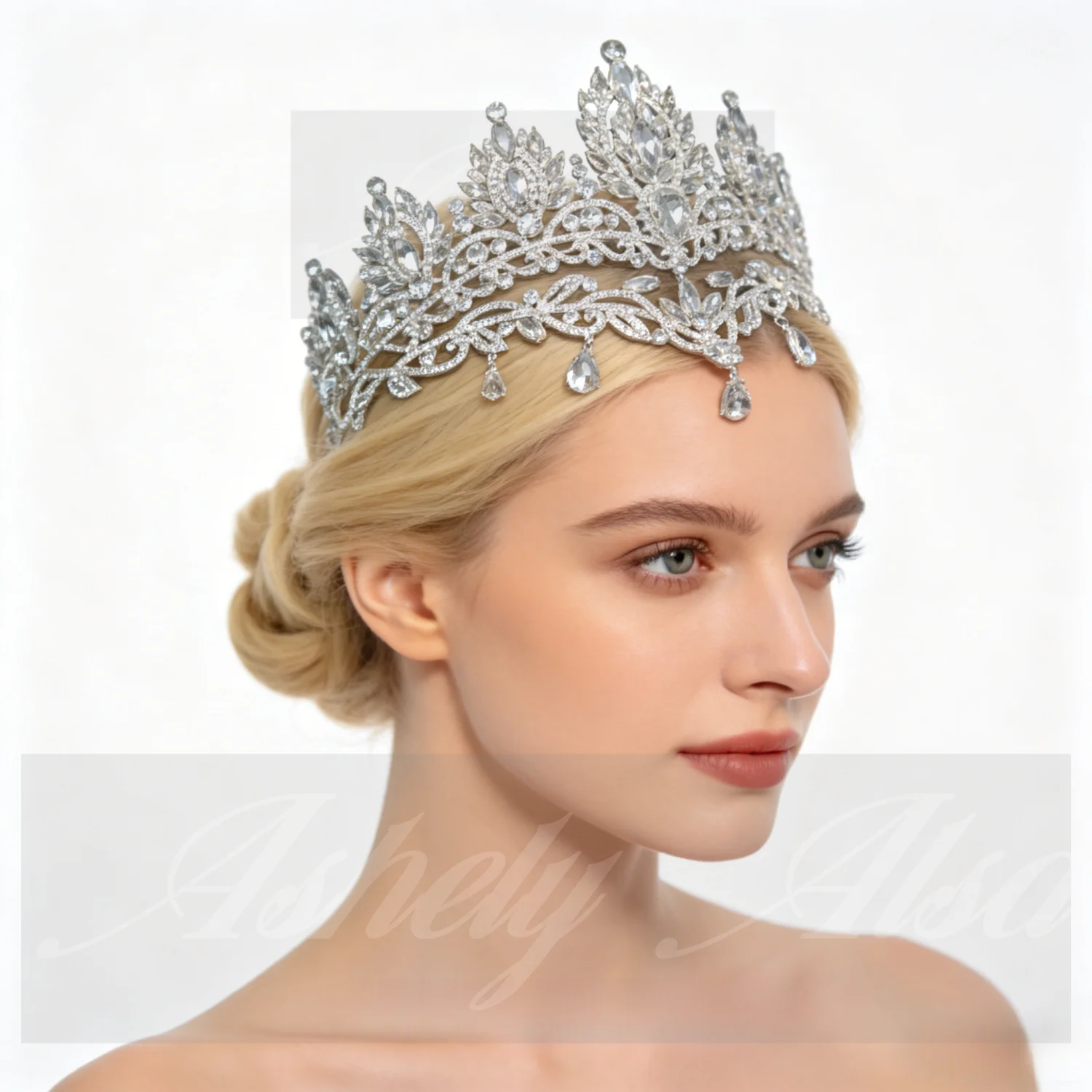 New Design Luxury Bride Bridal Crown Crystal Fall Spring Garden Prom Evening Wedding Party Hair Headpiece Occasion Accessory