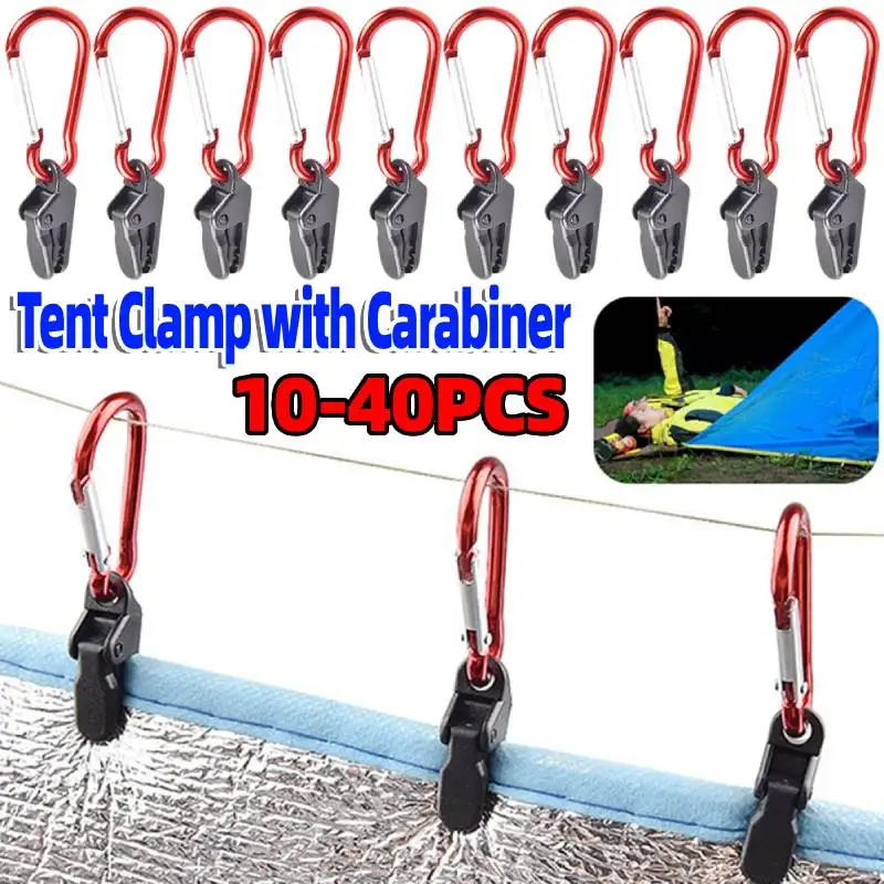 10-40Pcs Hook Wind Rope Snap Clips Waterproof Thumb Screw Tent Clamp Outdoor Tent Awning Fixing Hanging Buckle with Carabiner