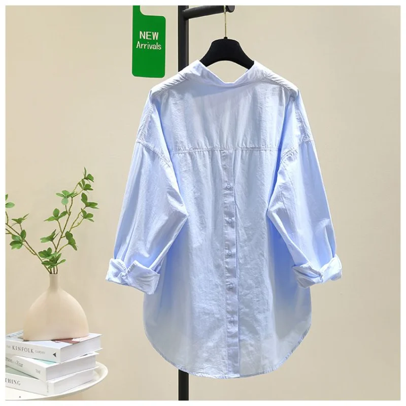 เสื้อคาร์ดิแกนแขนยาวสีพื้นสำหรับผู้หญิงทรงหลวมและอเนกประสงค์แบบมีรอยผ่าด้านหน้าความยาวปานกลาง