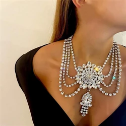 Fashion Rhinestone Layered Bohemian Good Quality Flower Fringe Chunky Collar Women Choker Statement Pendant Necklace Jewelry