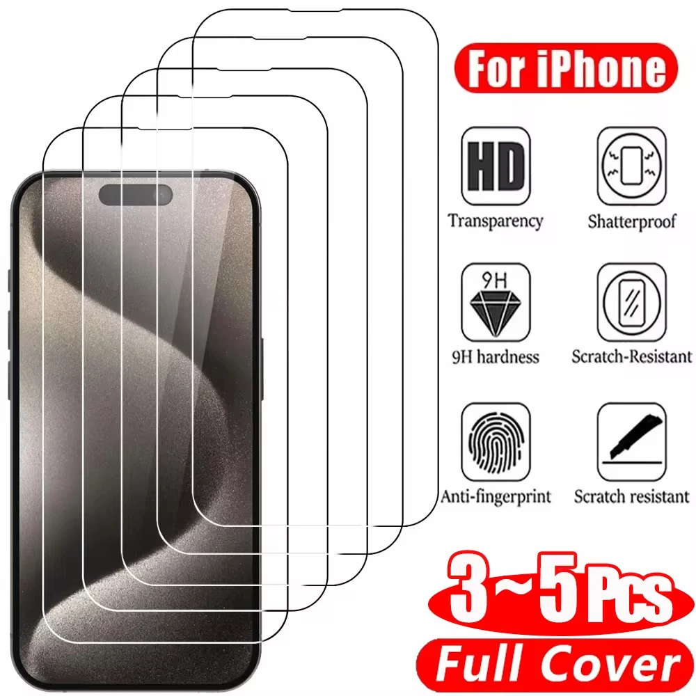 Screen Protector For iPhone 15 16 Pro Max For iPhone 11 12 13 14 Pro Plus Tempered Glass Mini X XS Max Clear Cristal Mica