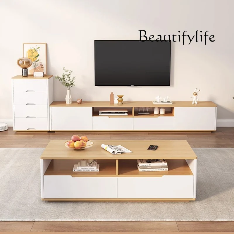 

Nordic Style Solid Wood TV Stand Coffee Table Set Modern Floor-Standing Compact Storage Cabinet Living Room Furniture FYTS​