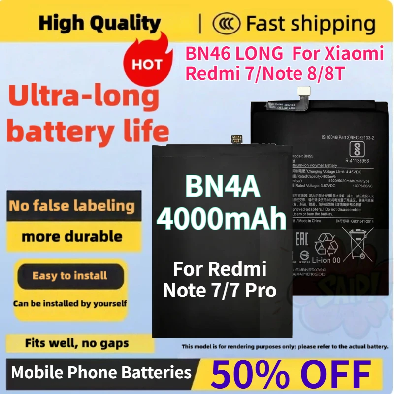 

New 4000mah Mobile Phone Batteries BN46 LONG BN4A for Xiaomi Redmi 7/Note 8/8T for Redmi Note 7/7 Pro Mobile Phone Batteries