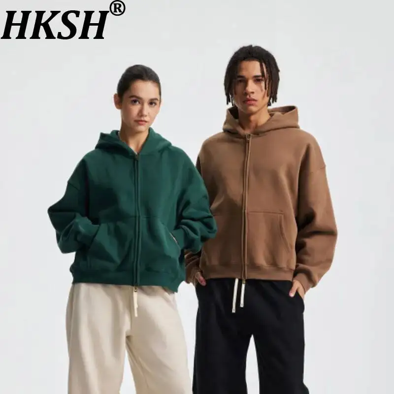 

HKSH Spring Autumn New Men's Tide Chic Ins Punk Cotton High Street Fleece-lined Double Zipper Hoodie Cardigan Sweatshirt HK24759
