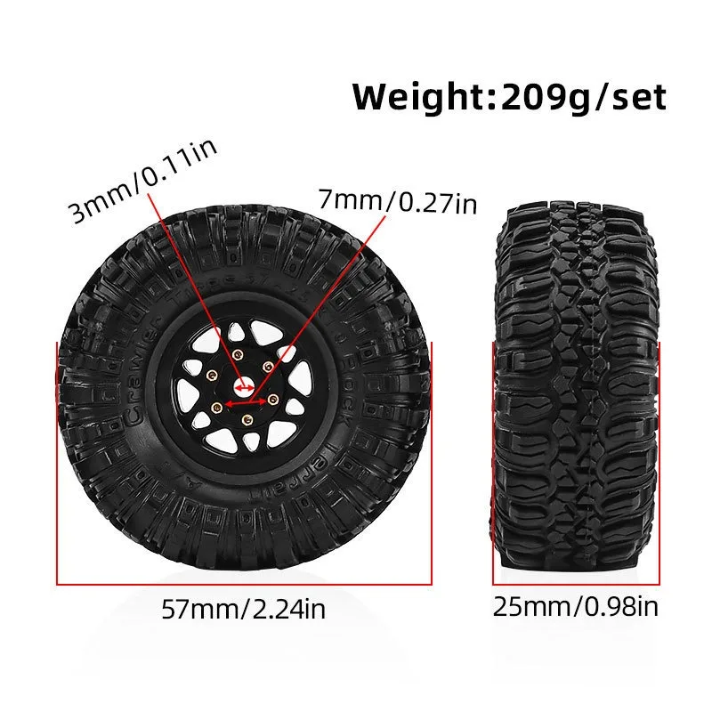 

Комплект из 4 металлических колес TRX4M с шинами 1 дюйм и ободами для радиоуправляемых краулеров 1/18: TRX4-M Defender, Bronco, SCX24, FMS