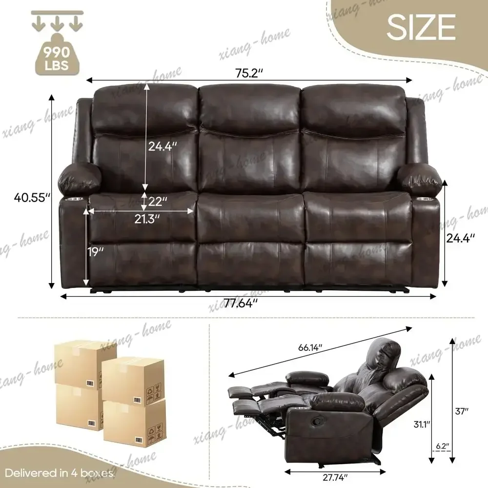 lsReclining Sofa 3 Seat Recliner Sofa with Heat amp Massage Function, WallHugger Reclining Sofa for Living Room Brown Side Pocke