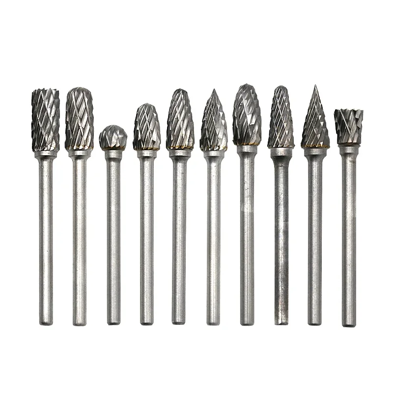 10pc Hard Alloy Rotary File 3*6 Double Grain Tungsten Steel Grind Head Electric Grind Mold Woodwork Grinding File Tool Set Laser