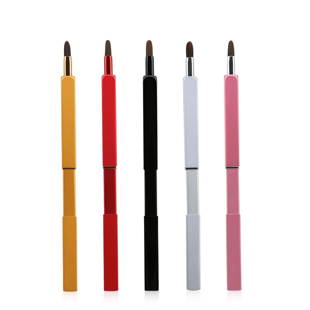 Escova labial retrátil, fibra de nylon rosa, ferramenta de maquiagem portátil para viagens, tubo de metal leve, aplicação suave, escova labial prática