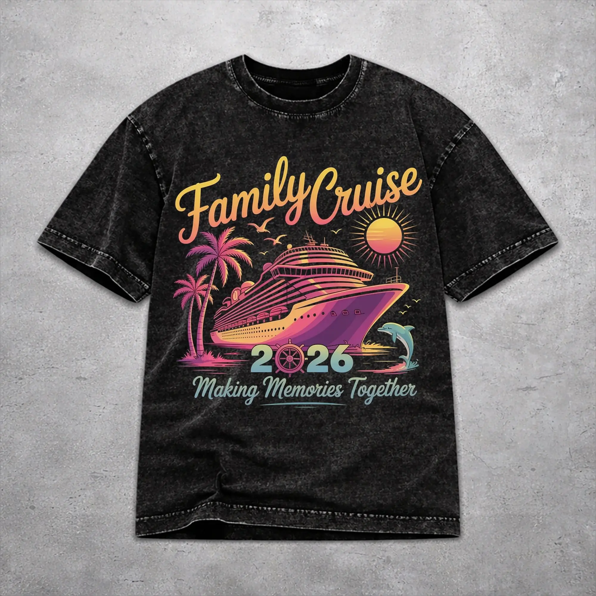 Stylish Family Cruise 2026  Merch T Shirt for Men Women Making Memories Together Washed Cotton Tee Shirts Clothes