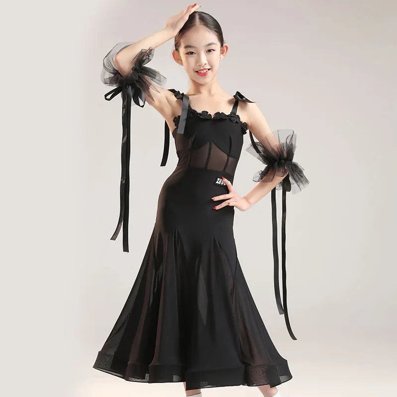 

Black Ballroom Dance Dress For Girls Waltz Standard Dance Performance Wear Pracitce Sets Tango Dancing Stage Costume VDB7571