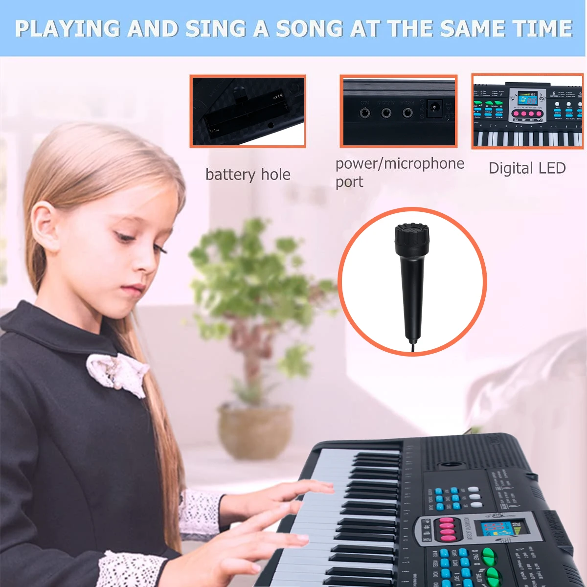 61 Key Quick Start Electric Keyboard Recording Playback Electronic Piano 2 Power Methods Musical Kids Keyboard Piano Starter Kit