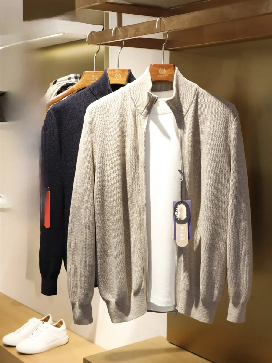 

Итальянский мужской вязаный кардиган, весна-осень, Новое поступление, элитный деловой повседневный шерстяной шелковый трикотаж на молнии