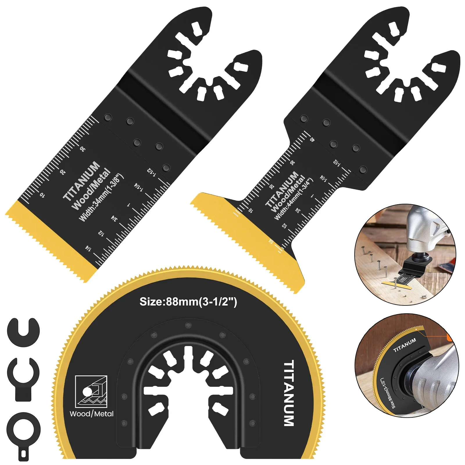 Lâmina de serra oscilante bi-metal titânio, lâmina multiuso, universal, corte semi-círculo, 3pcs
