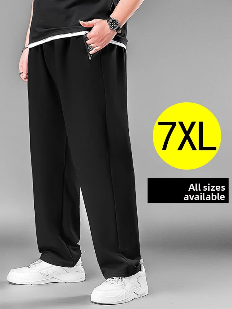 

plus Size Men's Casual Straight Leg Pants Loose Fit Sports Trousers for Fat Men Bla Long Pants Summer Faion Trend
