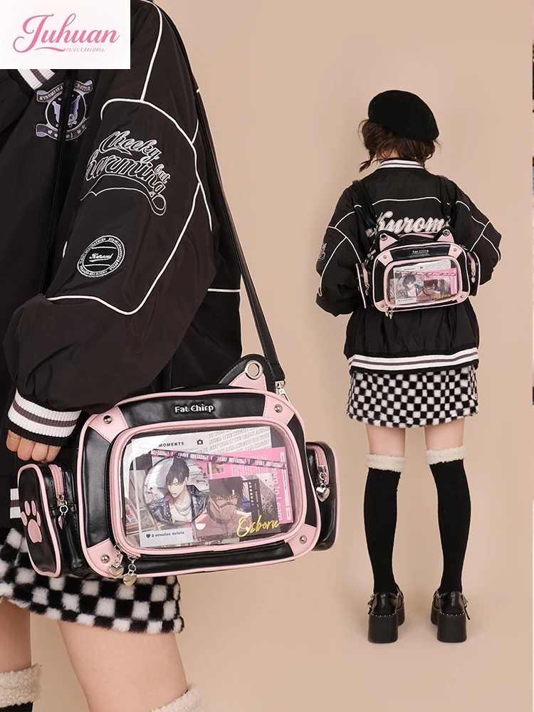 

Japan two-dimensional cat ear ltabag versatile transparent messenger bag women's backpack daily y2k subculture student handbag