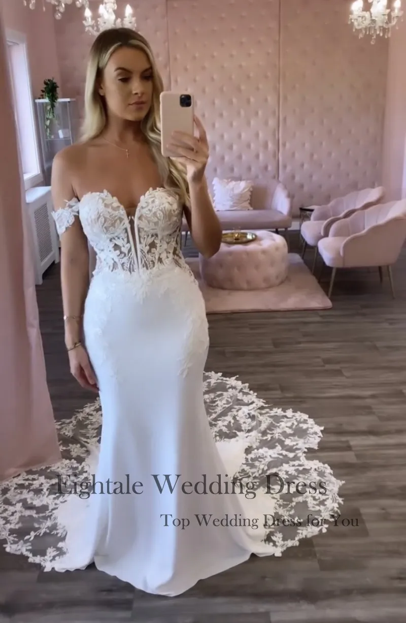 Eightale Boho vestidos de novia sirena encaje fuera del hombro corte tren apliques vestido de novia personalizado blanco marfil hochzeitskleid