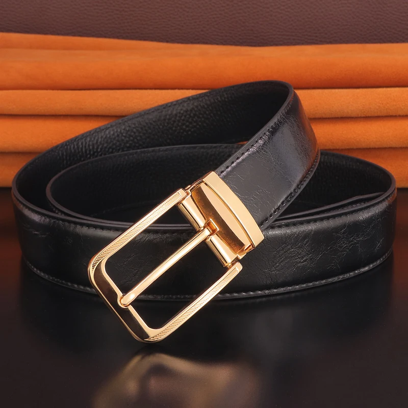 Golden pin buckle designer belts men High Quality Green Waist Strap fashion luxury brand formal Casual Cowskin Waistband - Image 5