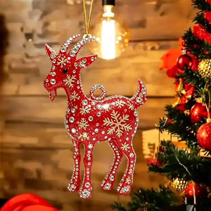 Acrylic Zodiac Goat Hanging Ornament Red Gold Auspicious New Year Spring Festival Home Decor