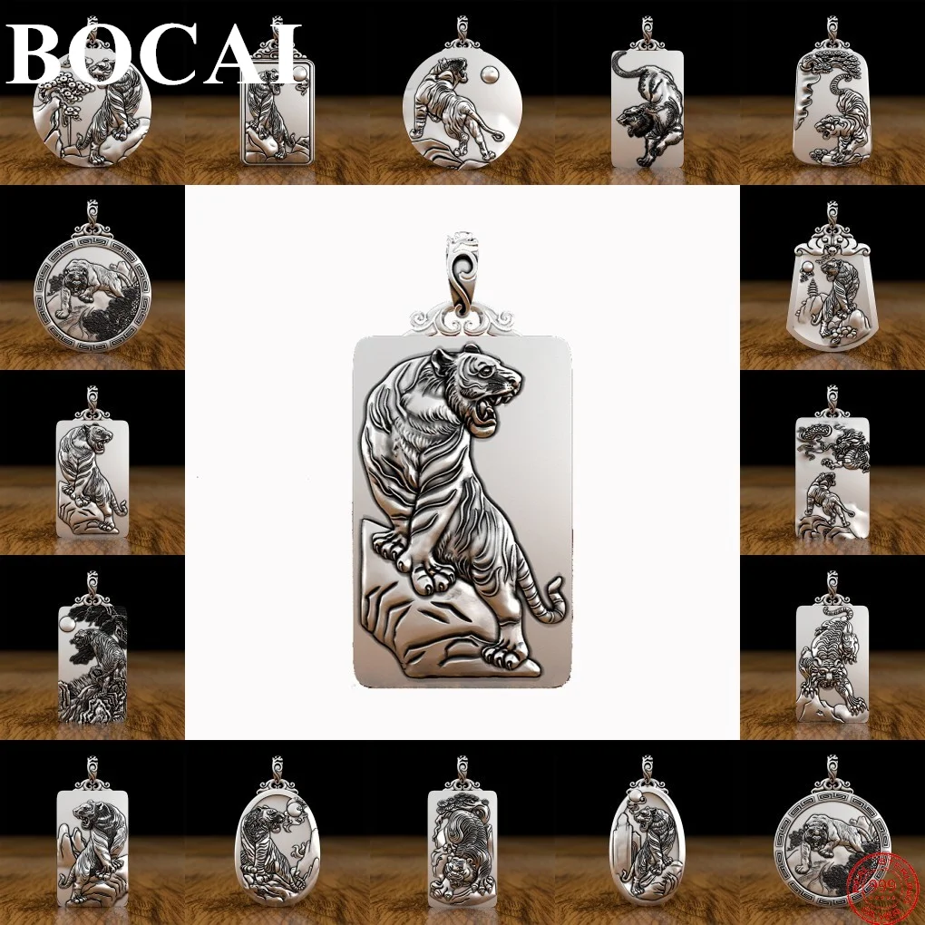 BOCAI Trendy S999 Sterling Silver Charm Pendants for  Men New Fashion Relief Tiger Argentum Amulet  Jewelry