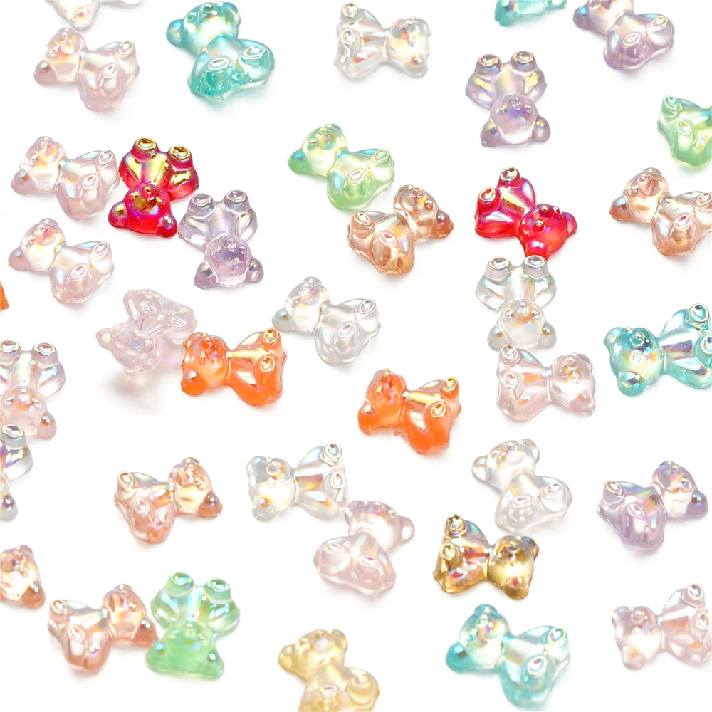 

100pcs/lot 3D Aurora Multicolor Bear Butterfly Nail Art Accessories Resin Flowers Acrylic Nails Glitter DIY Manicure Decoration