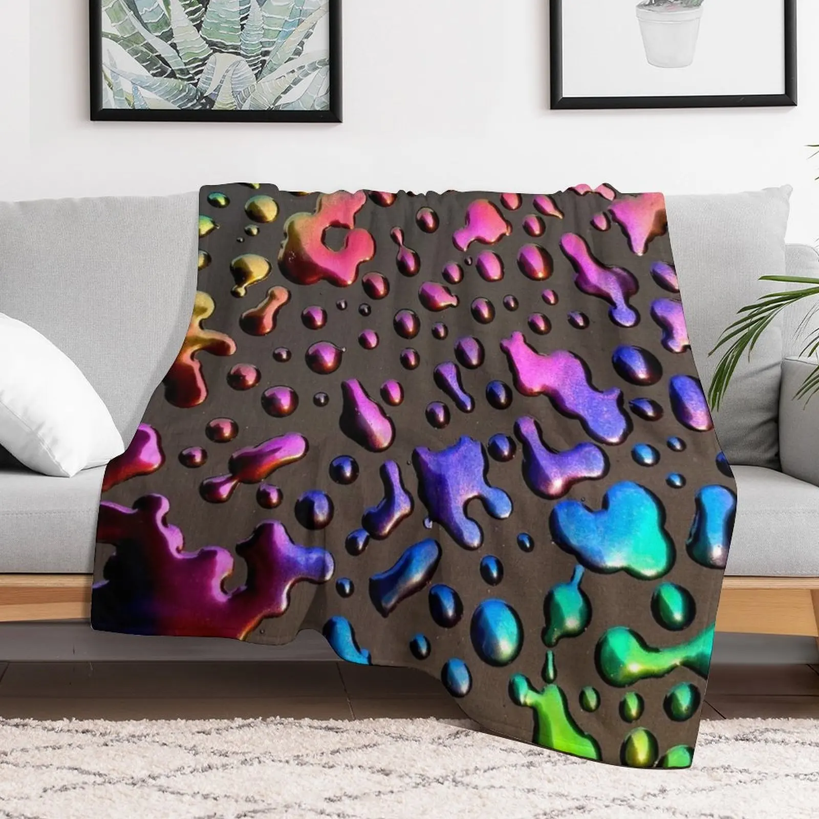 Oil Slick Raindrops Throw Blanket