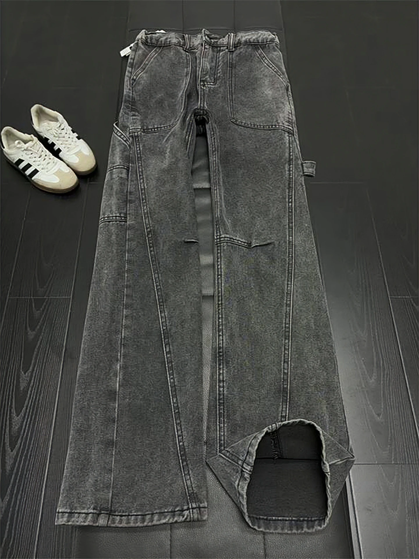 

Retro American Sle Men's Jeans High Waist Straight Leg Winter Thiened Wooutting Sle Tapered Bootcut Denim Pants