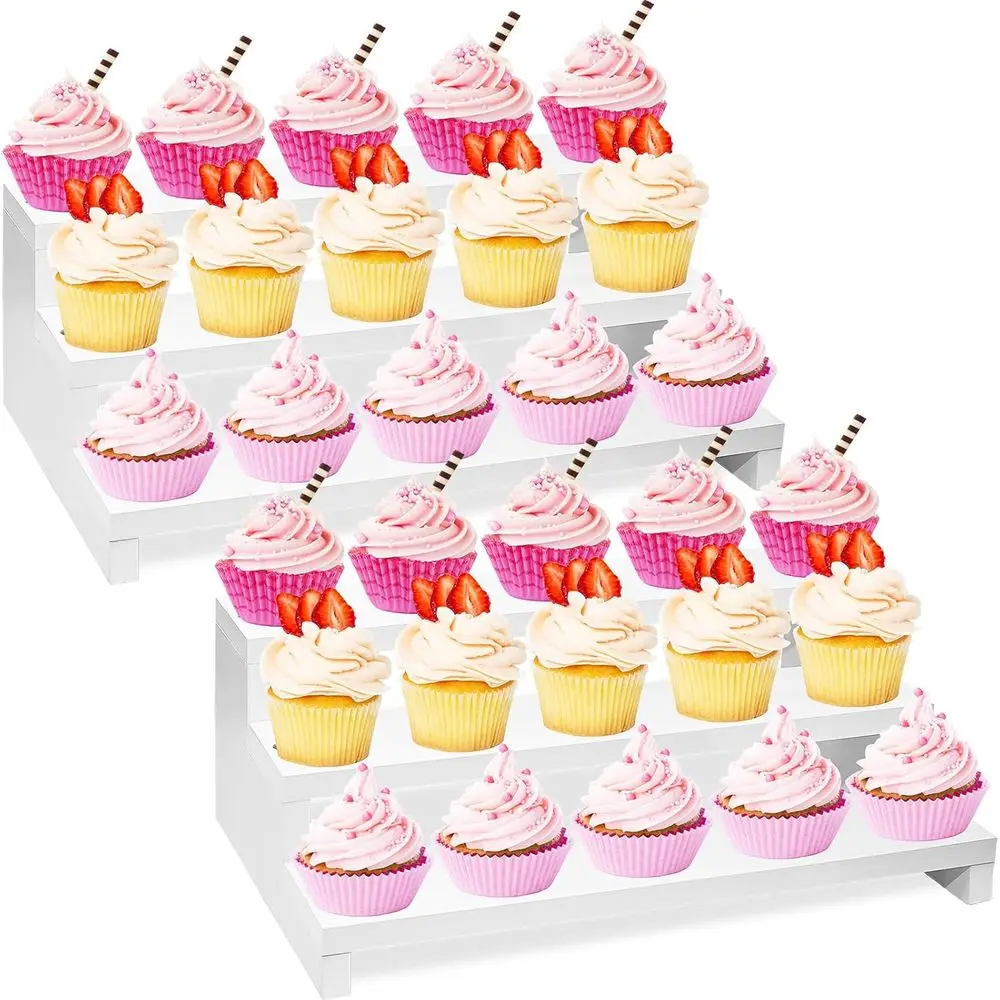 

2Pcs Cupcake Stand Cake Pop Stand Holder, 3 Tier Wood Cup Cake Tier Tray Stand Tower, White Dessert Table Display Shelf Riser fo