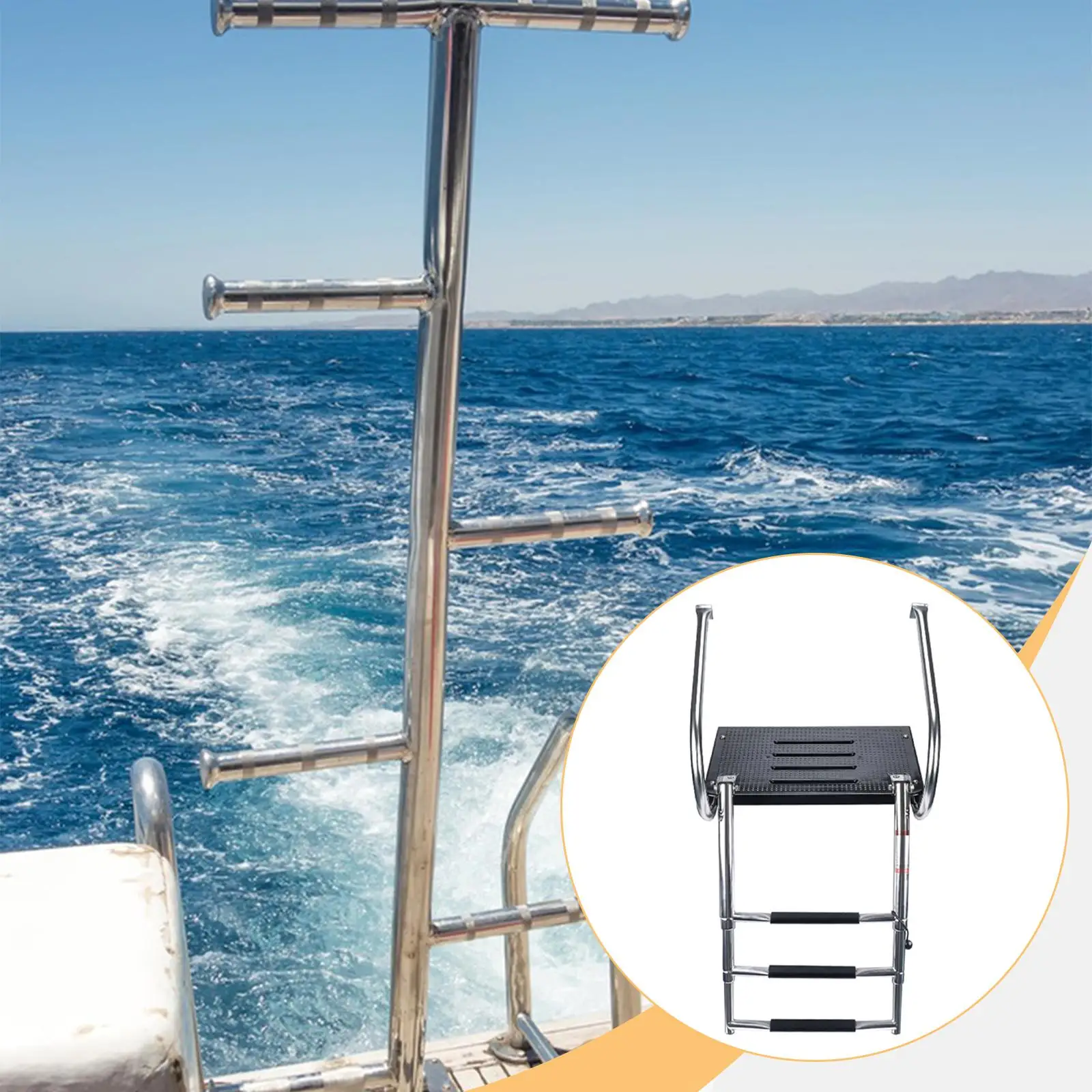 

3 Steps Boat Ladder Foldable Ladder Practical Accessories Replacement with Platform Premium Anti Slip Stainless Steel