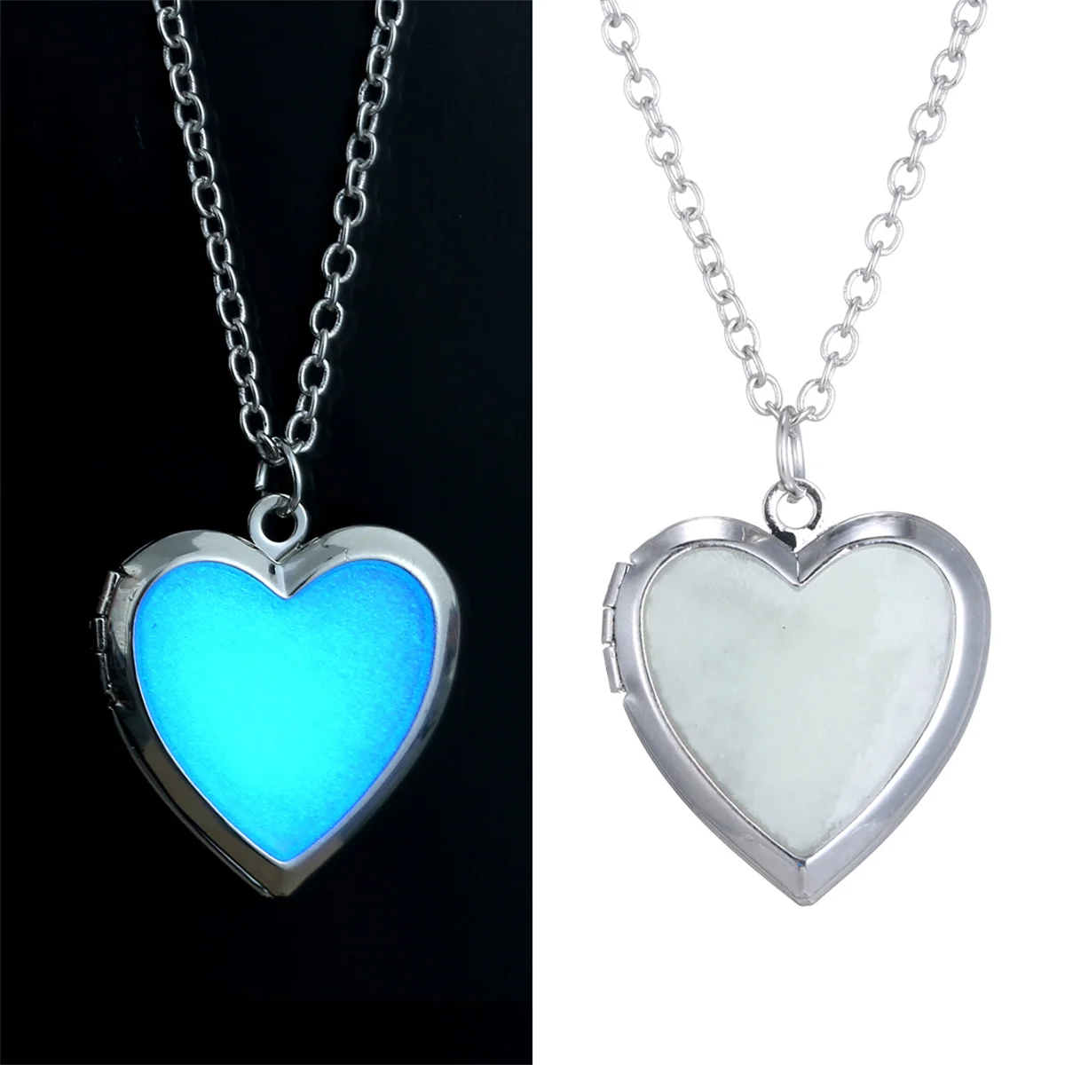 Glow In The Dark Necklace for Women Men Vintage Fluorescence Luminous Heart Pendant Necklace Statement Party Jewelry Lovers Gift