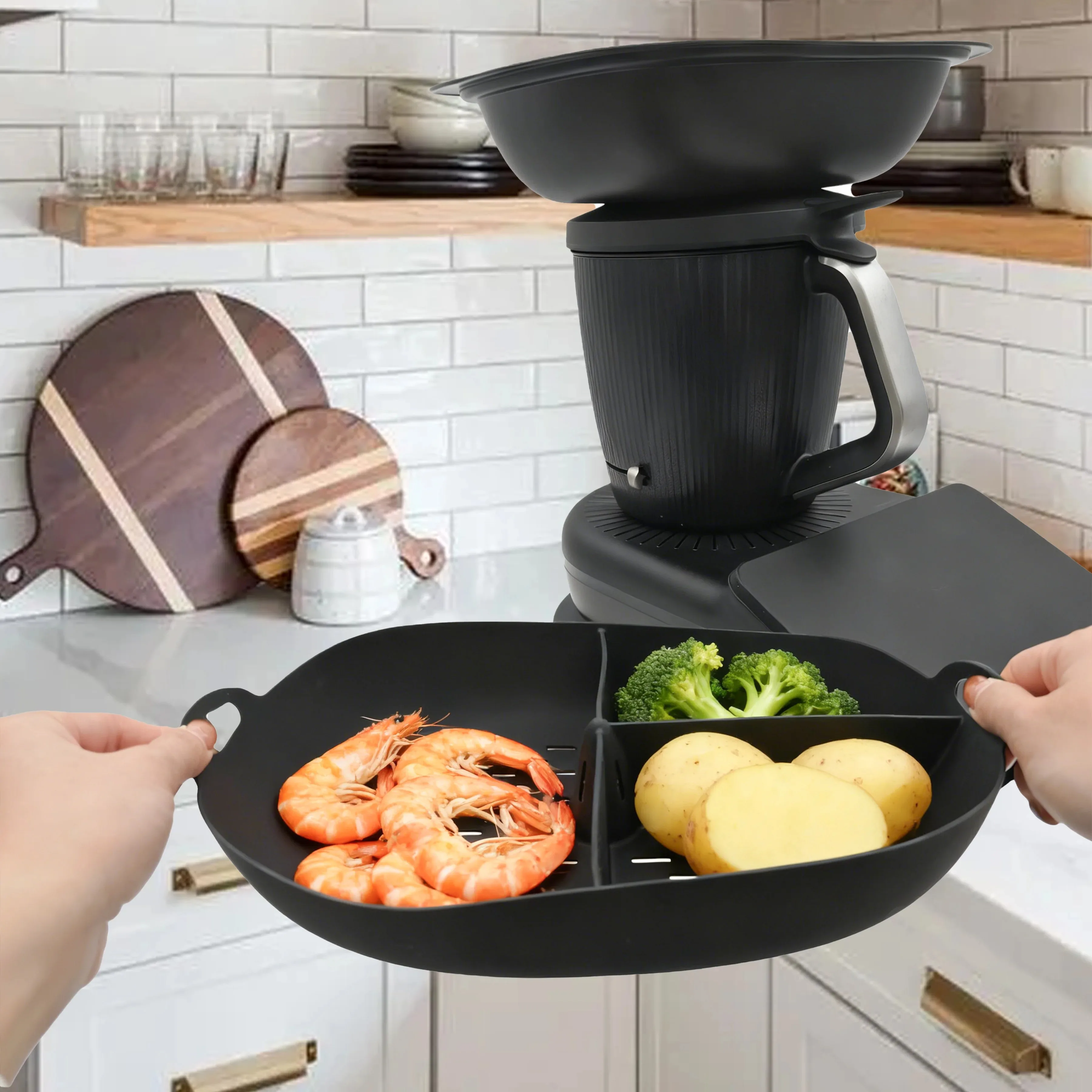 Compatible with Thermomix TM7 Silicone Steamer Insert – Divided Tray with Steam Holes for Cooking Multiple Foods