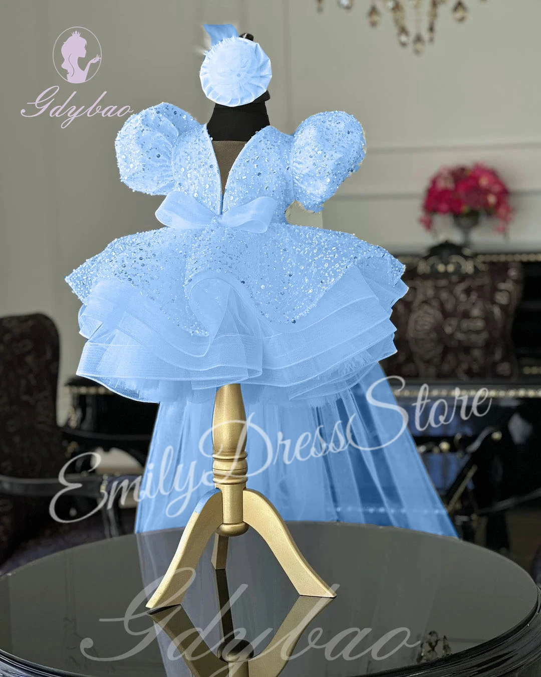 Elegante abito da ragazza di fiore bianco per matrimonio, paillettes gonfie, perline, maniche corte, tulle, festa di compleanno per bambini, abito da prima comunione