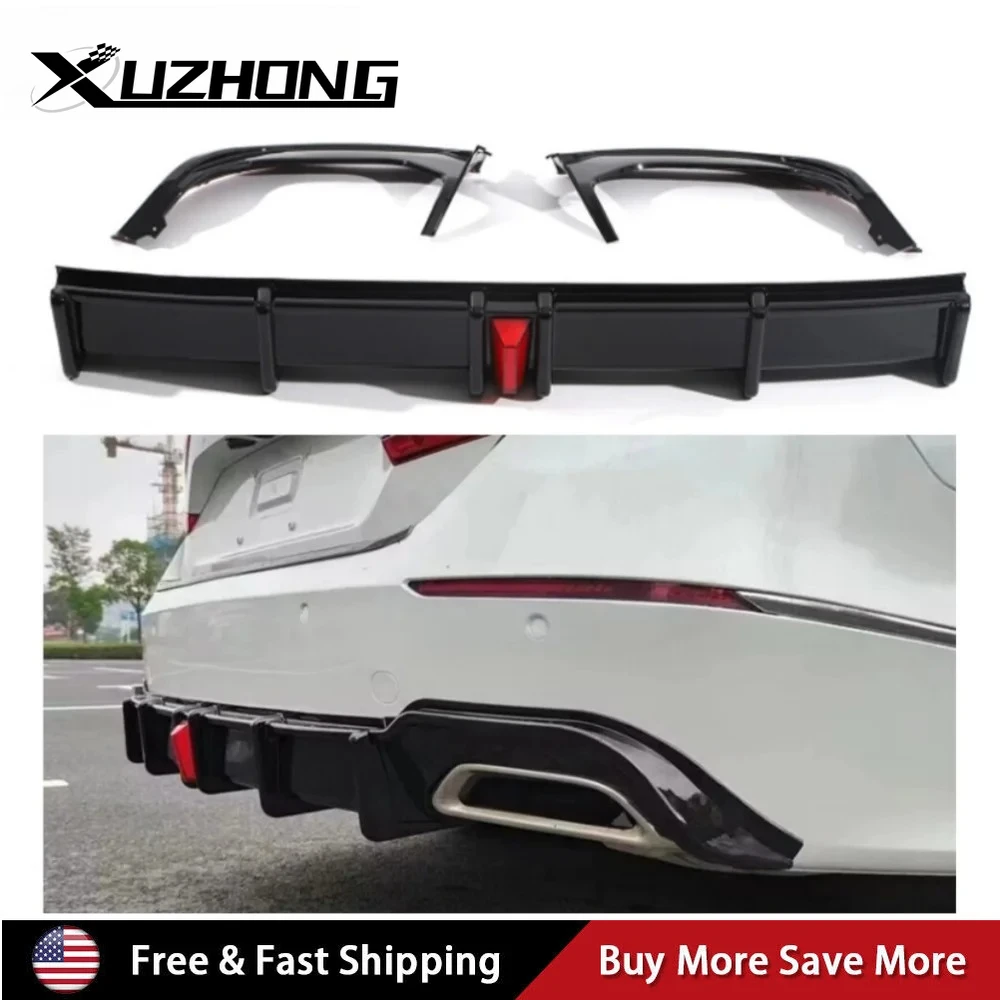 ABS Rear Bumper Spoiler Diffuser with LED Light For Honda Accord Sedan 2018-2022 Black