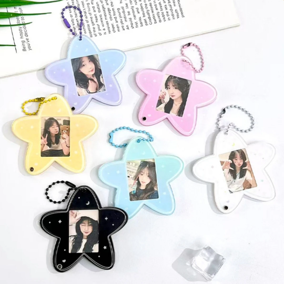 Kpop Idol Card Display  1 Inch Photo Keychain Keyring Bag Pendant Scratch-Resistant Star Shape Photocard Holder For Tote