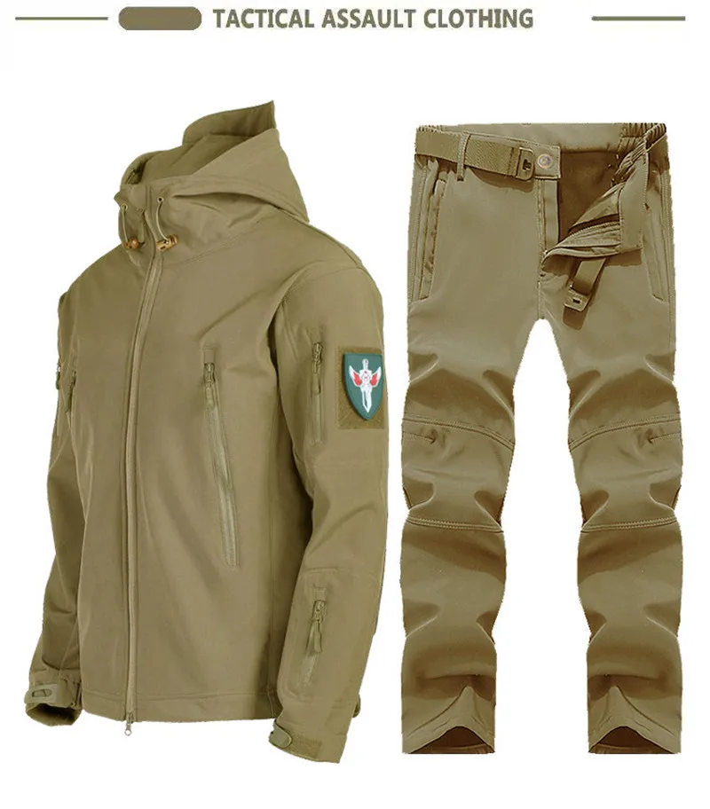 New Soft Shell Tactical Jacket Men Winter Fleece Hooded Coat Hunting Pants Outdoor Camouflage CS Tops Waterproof Windproof - view 2