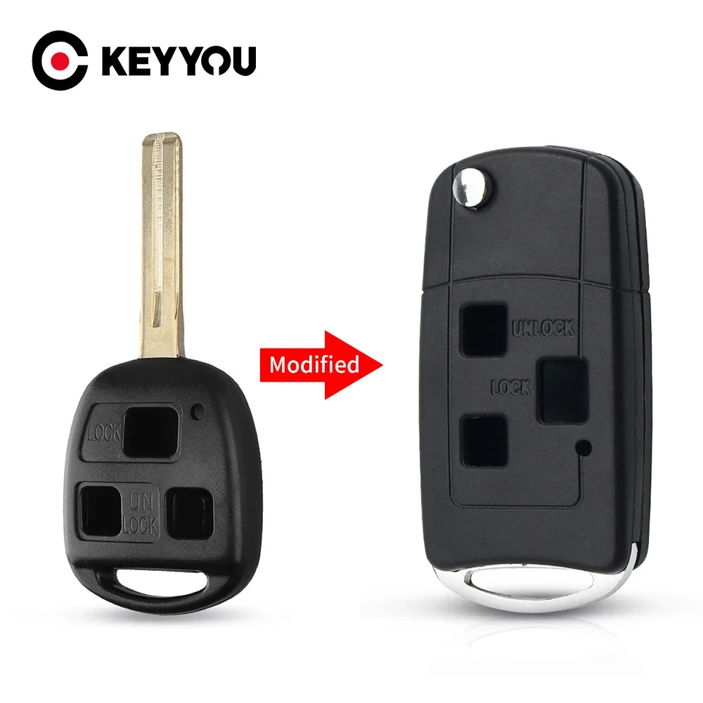 KEYYOU Modified Flip Remote Car Key Shell For Lexus RX300 LS400 LS430 ES330 SC430 IS300 RX330 RX350 GS300 46mm Blade 3 Buttons
