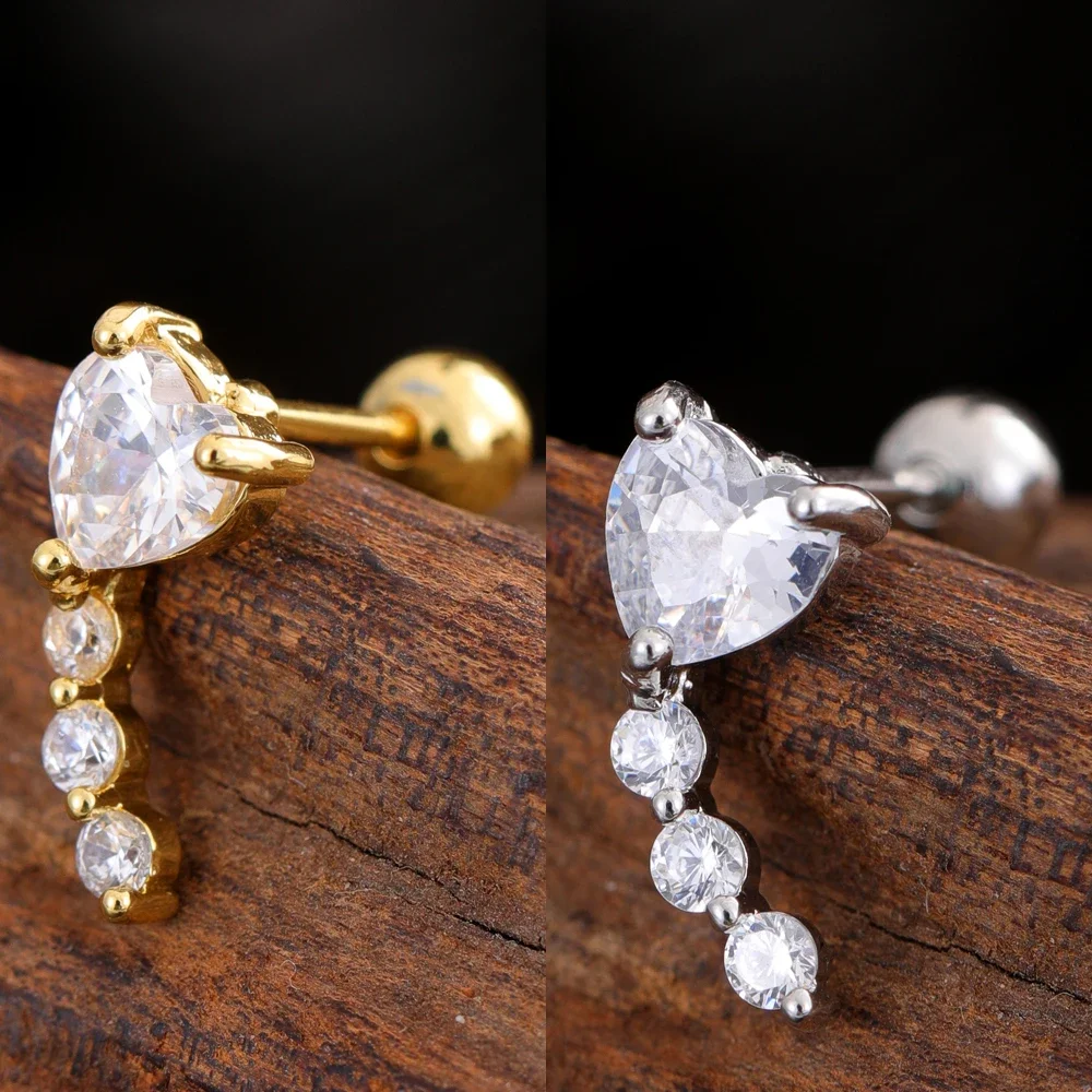1pcs Heart Dangled Crystal CZs Ear Studs Piercings Back-Screwed Cross Star Bowknot Ear StudCartilage Tragus Earrings Piercing
