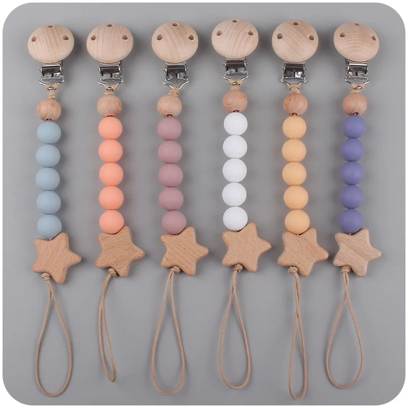 Pacifier Clips Chain STAR Silicone Beads BPA Free DIY Dummy Clip Holder Soother Chains Baby Teething Toys Chew NEWBORN Gifts