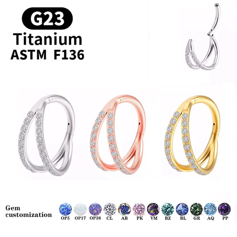 G23 Titanium Piercing Nose Ring Cz Septum Clicker Hoop Nose Labret Ear Tragus Cartilage Rose Gold Color Piercing Body Jewelry