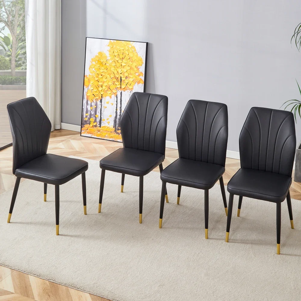 4 Modern Dining Chairs with Stylish PU Patterned Backrest and Black Metal Legs for A Comfortable Home Experience in The Kitchen