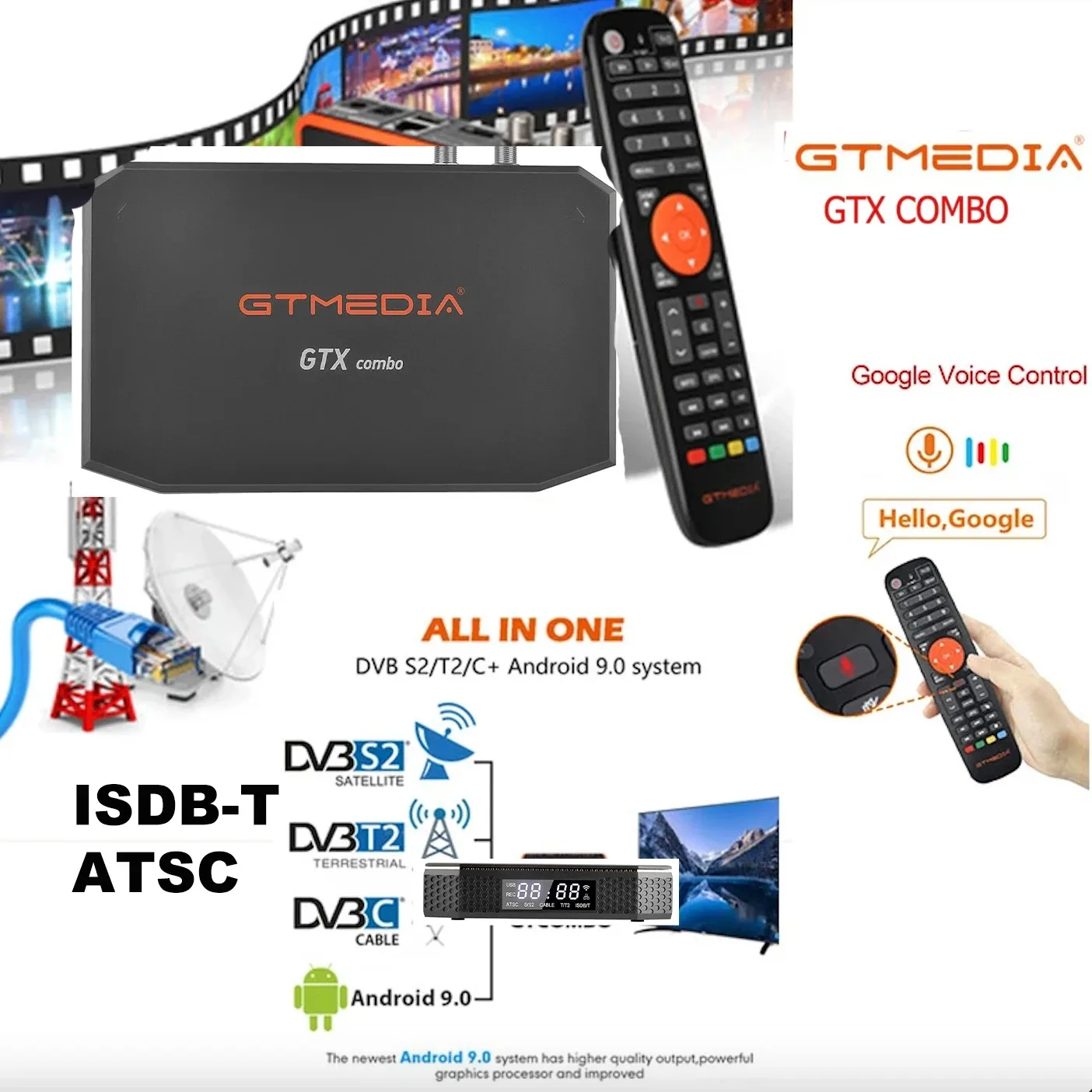 Genuine GTMEDIA GTX COMBO 4K8K UHD Android 9.0 Satellite ReceiverDVB-S2/T2/C 2G+32G,Support CA, CIPlus 1.4,,CI+,SATA-HDD bracke