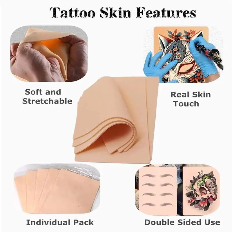 A27U Upgraded Tattoo Practice Skins-10-Pack For Realistic Tattooing& Eyebrow Practice In 3Mm Thick Silica Gel Fake Skin
