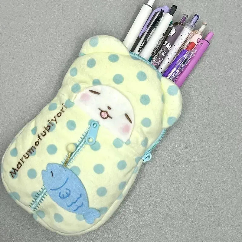 Kawaii Sanrio Marumofubiyori Plush Pencil Case Anime Cartoon Sleeping Bag Bear Stationery Bag Student Desktop Storage Girl Gifts