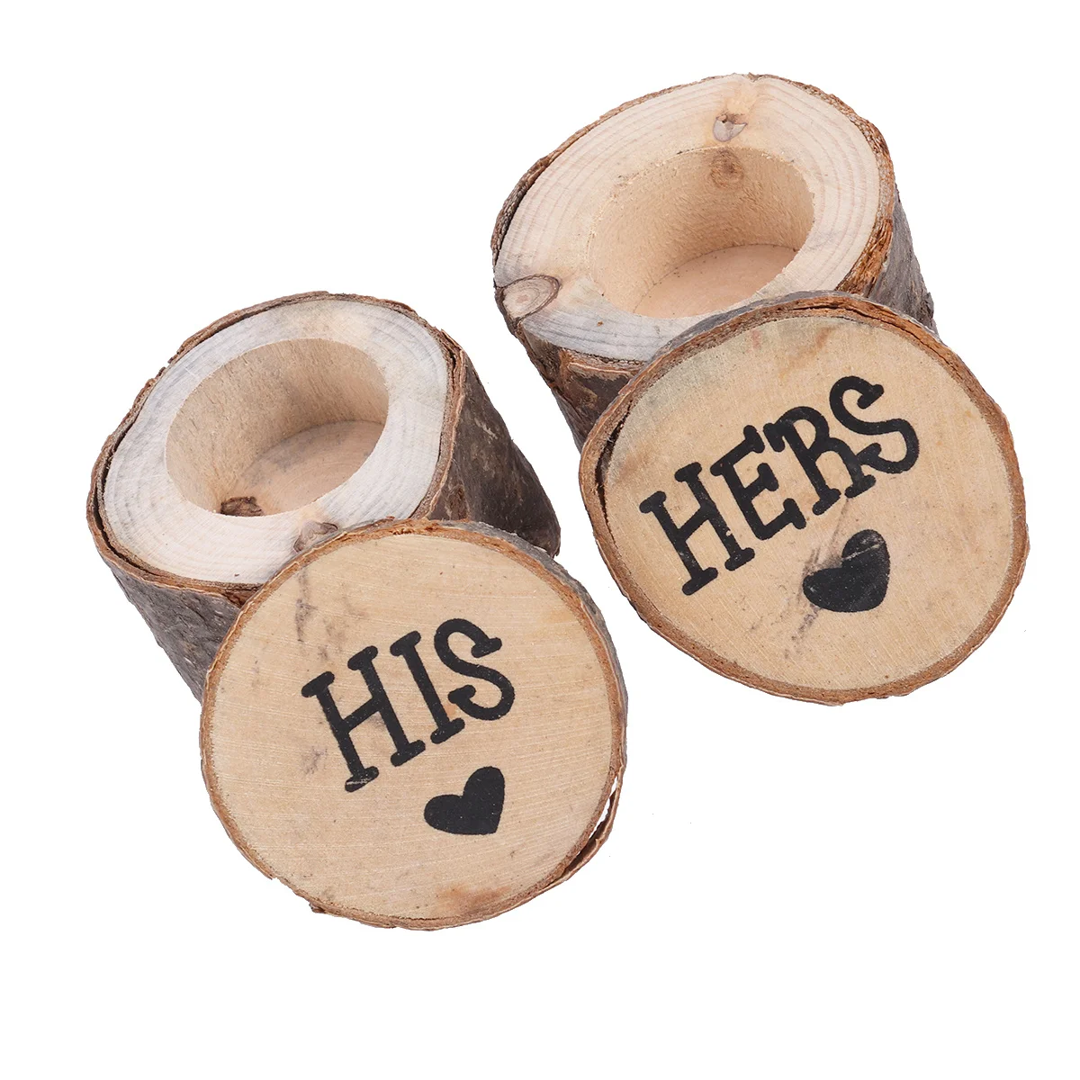

2Pcs Wooden Ring Boxes Wedding Rustic Hershis Printed Vintage Chic Natural Wood Ring Bearer Box Ceremony