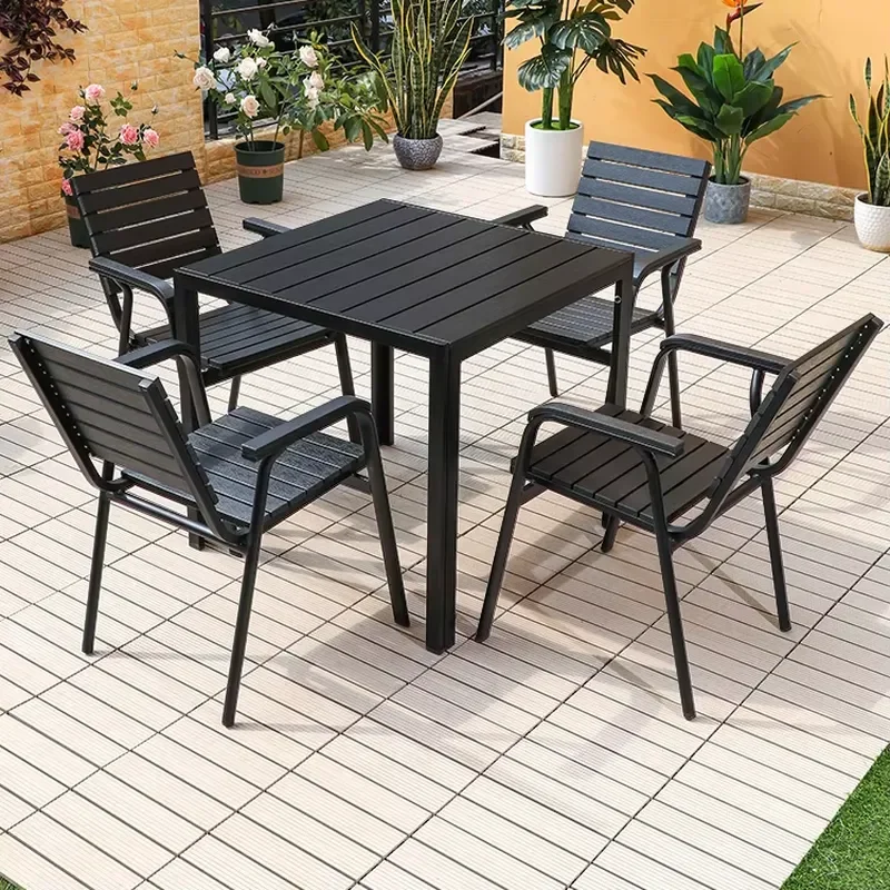 WPC Outdoor Dining Table and Chair Set Weather Resistant Patio Furniture for Garden Lawn Backyard Modern Design Durable
