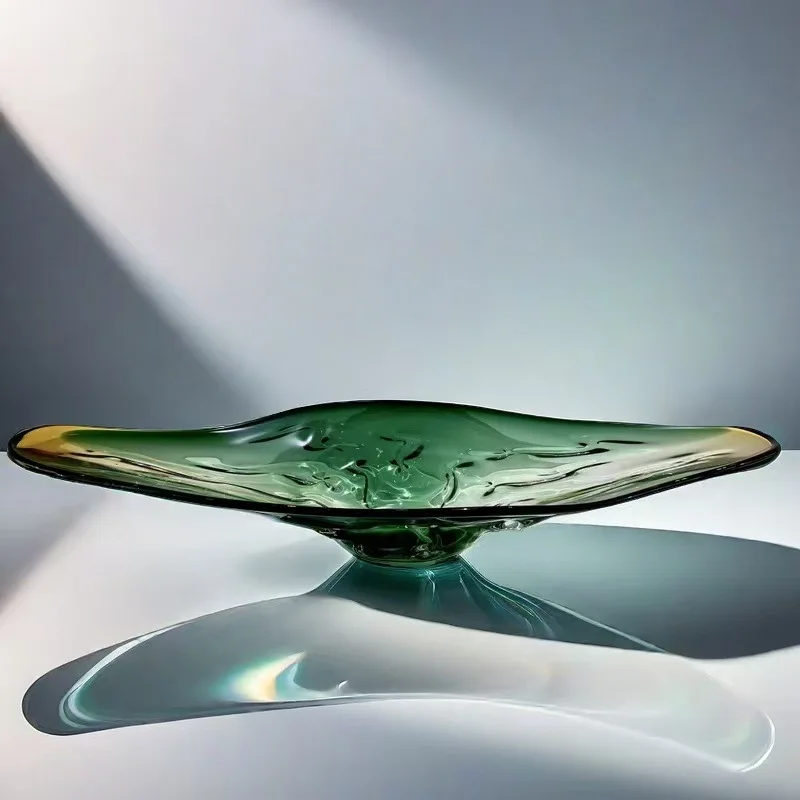 Light luxury high-end glazed fruit plate, thickened glass art fruit plate ornament