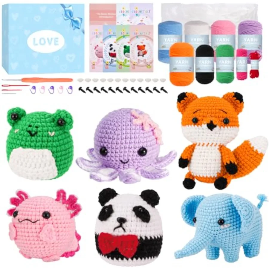 

Crochet Kit for Beginners Adults Learn to Crochet with Step-by-Step Video Tutorials and Illustrated Guide 40% More Yarn for 6 D
